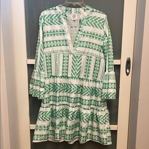 Arthur Jane Claire Green and White Patterned Dress, Geometric Spring Dress, EC